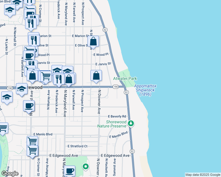 map of restaurants, bars, coffee shops, grocery stores, and more near 2635 East Capitol Drive in Shorewood