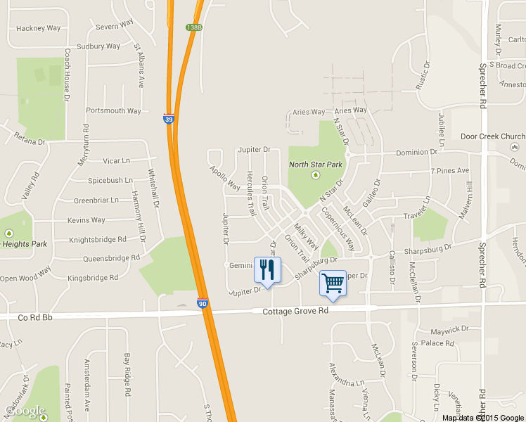 map of restaurants, bars, coffee shops, grocery stores, and more near 630 Orion Trail in Madison