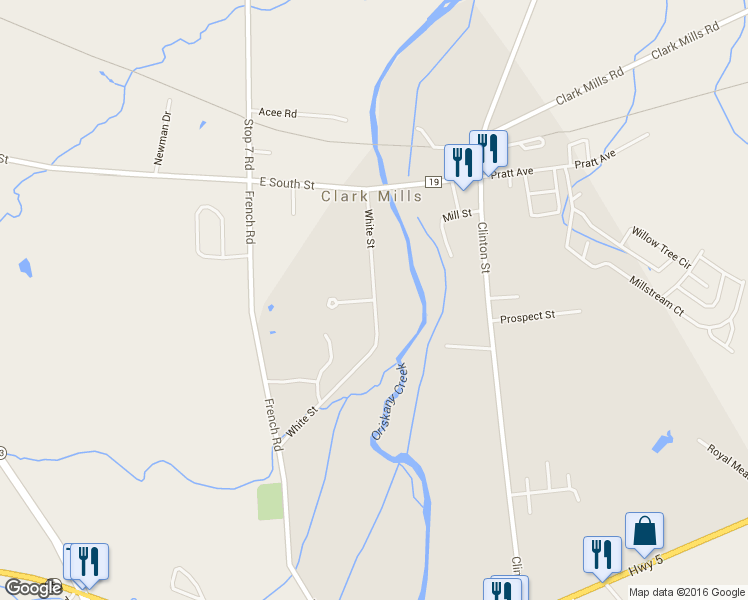 map of restaurants, bars, coffee shops, grocery stores, and more near White Street & Rose Lane in Clinton