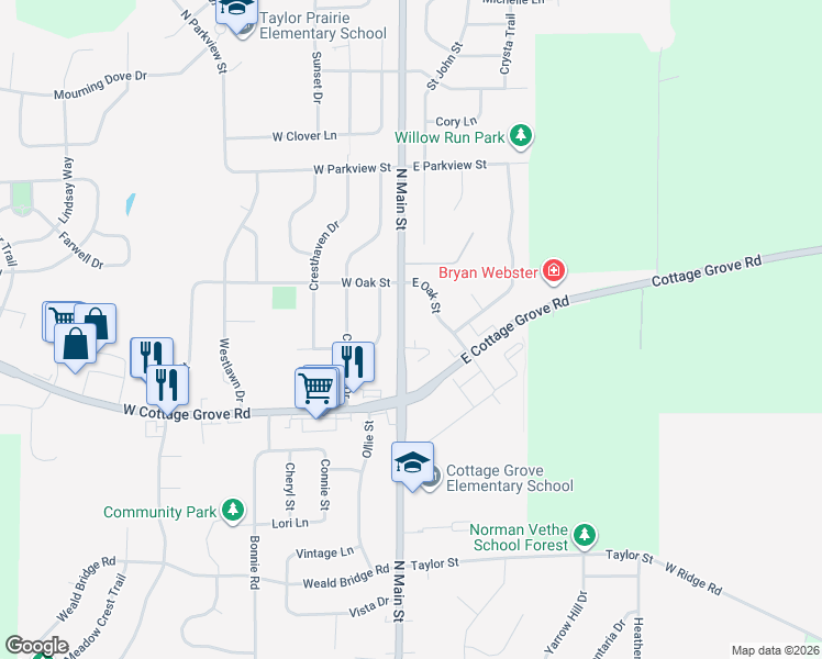 map of restaurants, bars, coffee shops, grocery stores, and more near 618 North Main Street in Cottage Grove