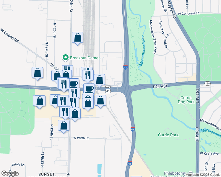 map of restaurants, bars, coffee shops, grocery stores, and more near 11800 West Capitol Drive in Wauwatosa