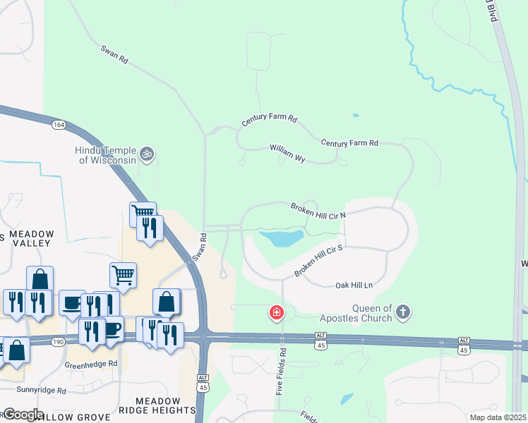 map of restaurants, bars, coffee shops, grocery stores, and more near N39W23823 Broken Hill Circle North in Pewaukee