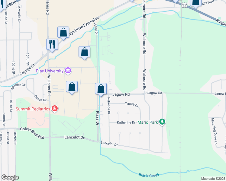 map of restaurants, bars, coffee shops, grocery stores, and more near 2191 Jagow Road in Niagara Falls
