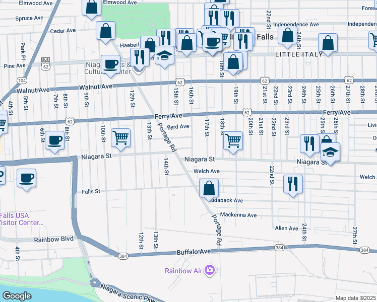 map of restaurants, bars, coffee shops, grocery stores, and more near 411 16th Street in Niagara Falls