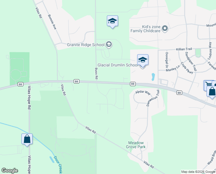 map of restaurants, bars, coffee shops, grocery stores, and more near 2863 County Road BB in Cottage Grove