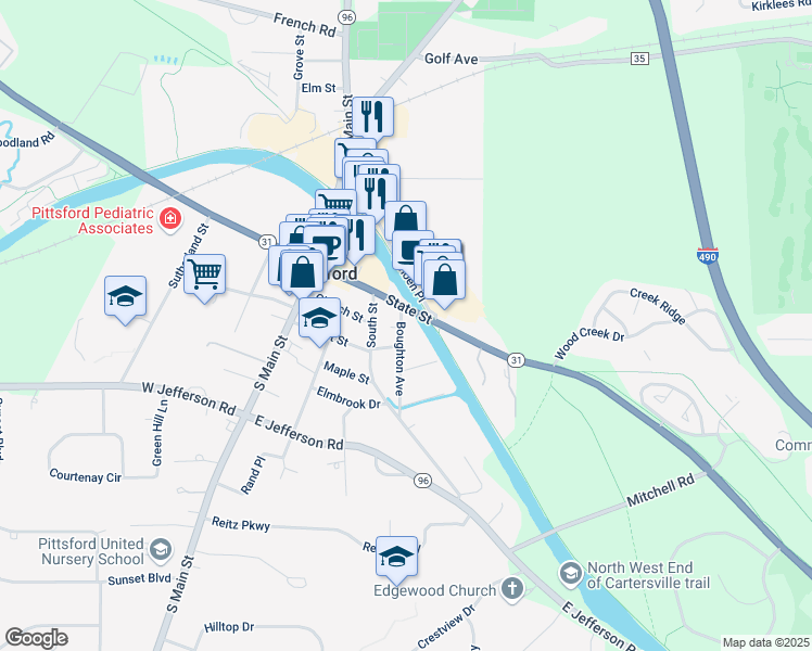 map of restaurants, bars, coffee shops, grocery stores, and more near 6 Boughton Avenue in Pittsford