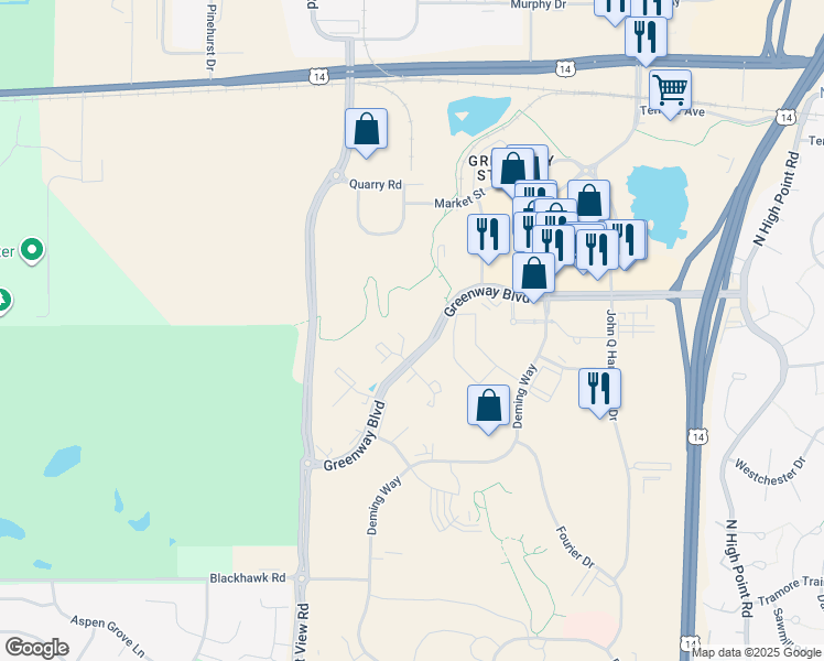 map of restaurants, bars, coffee shops, grocery stores, and more near 8500 Greenway Boulevard in Middleton