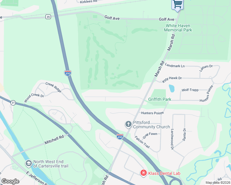 map of restaurants, bars, coffee shops, grocery stores, and more near 19 Arlington Drive in Pittsford