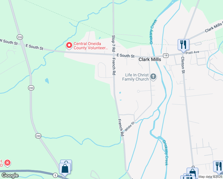 map of restaurants, bars, coffee shops, grocery stores, and more near 4715 French Road in Clinton