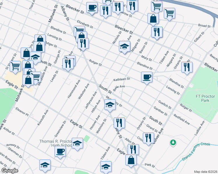 map of restaurants, bars, coffee shops, grocery stores, and more near 1013 Margery Street in Utica