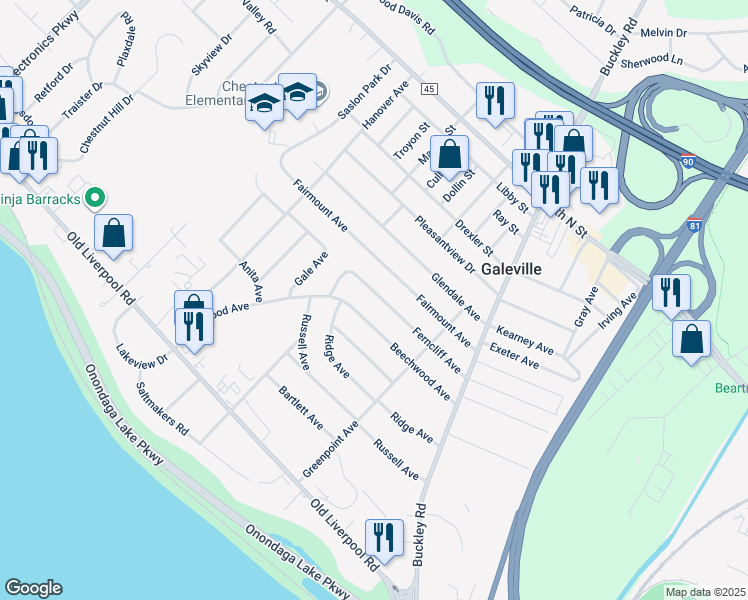 map of restaurants, bars, coffee shops, grocery stores, and more near 221 Ferncliff Avenue in Salina