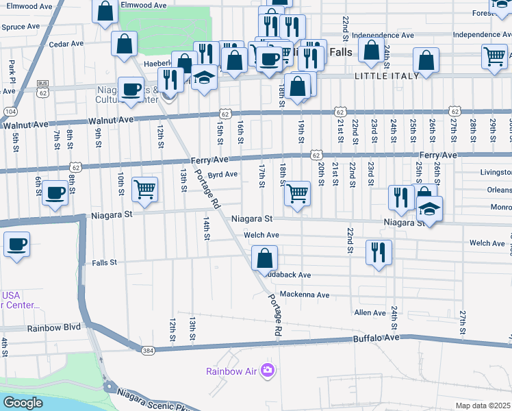 map of restaurants, bars, coffee shops, grocery stores, and more near 411 16th Street in Niagara Falls