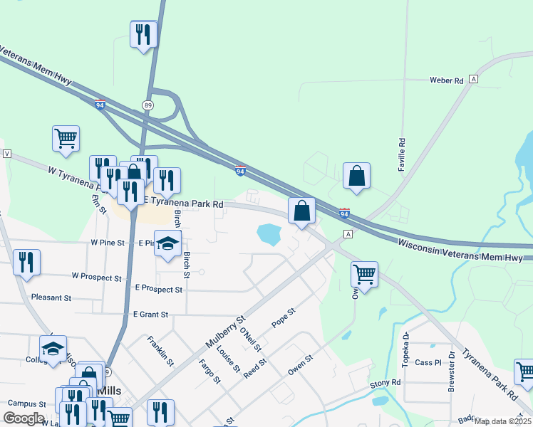 map of restaurants, bars, coffee shops, grocery stores, and more near 310 Tyranena Park Road in Lake Mills