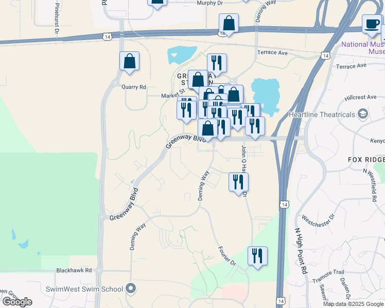 map of restaurants, bars, coffee shops, grocery stores, and more near 8401 Greenway Boulevard in Middleton