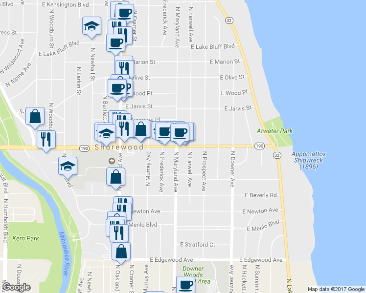 map of restaurants, bars, coffee shops, grocery stores, and more near 2213 E Capitol Dr in Milwaukee