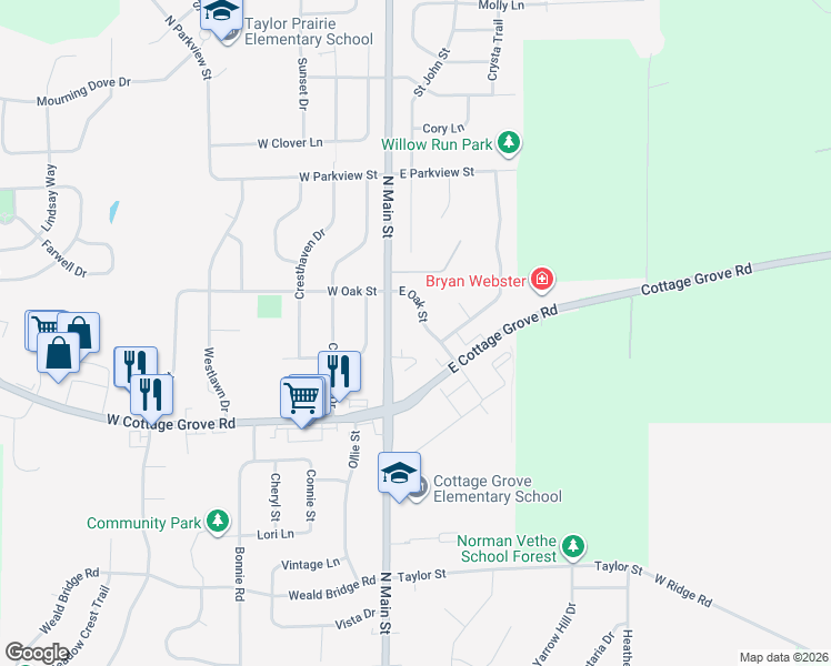 map of restaurants, bars, coffee shops, grocery stores, and more near 618 North Main Street in Cottage Grove
