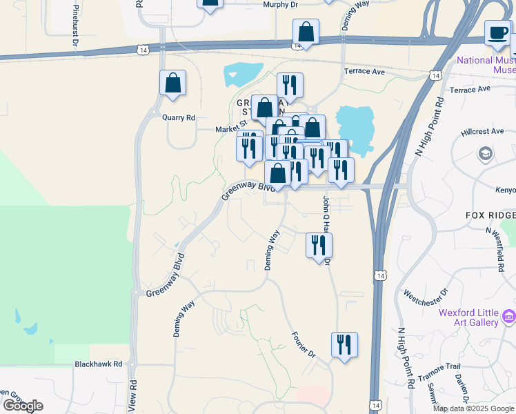 map of restaurants, bars, coffee shops, grocery stores, and more near 8401 Greenway Boulevard in Middleton