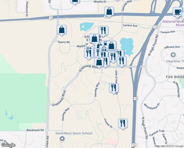map of restaurants, bars, coffee shops, grocery stores, and more near 8401 Greenway Boulevard in Middleton