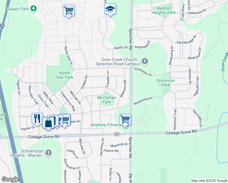 map of restaurants, bars, coffee shops, grocery stores, and more near 6311 Vicksburg Court in Madison