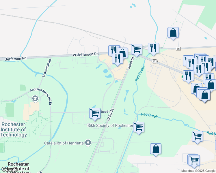 map of restaurants, bars, coffee shops, grocery stores, and more near 719 Park Point Drive in Rochester