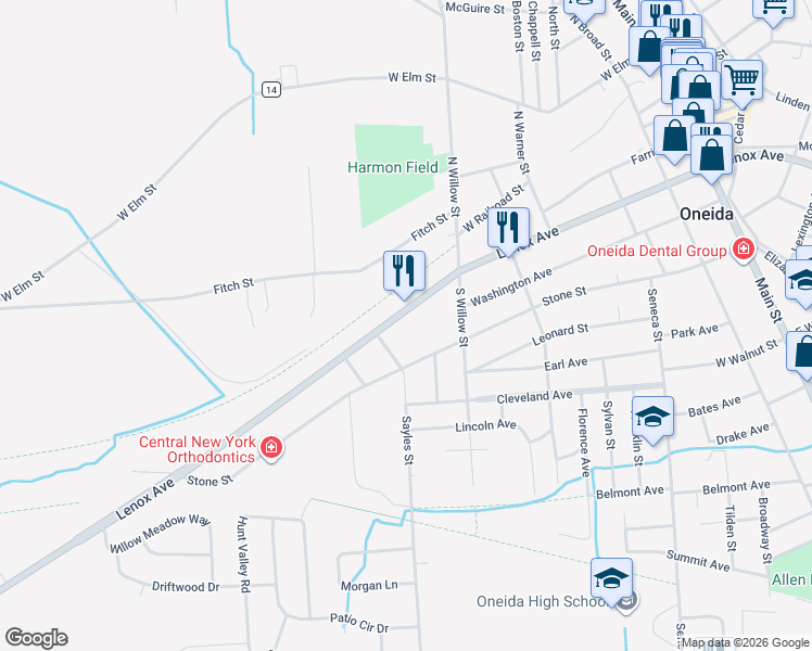 map of restaurants, bars, coffee shops, grocery stores, and more near 547 Lenox Ave in Oneida