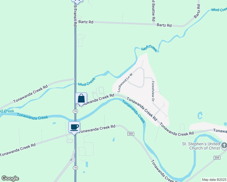 map of restaurants, bars, coffee shops, grocery stores, and more near 6273 Tonawanda Creek Road in Lockport