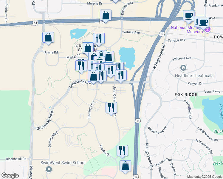 map of restaurants, bars, coffee shops, grocery stores, and more near 8309 Greenway Boulevard in Middleton