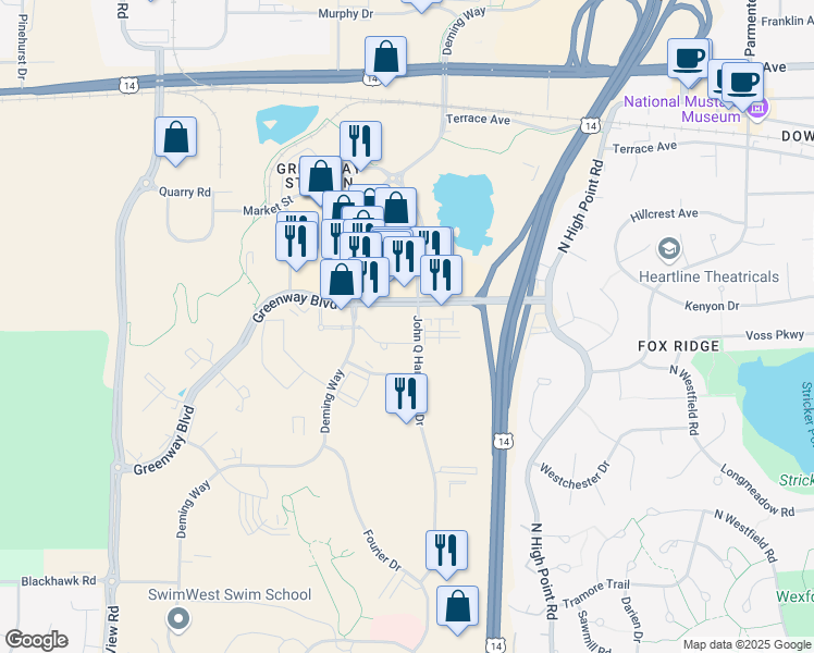 map of restaurants, bars, coffee shops, grocery stores, and more near 8309 Greenway Boulevard in Middleton