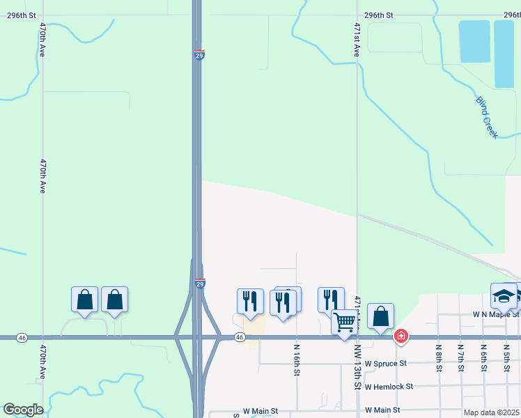 map of restaurants, bars, coffee shops, grocery stores, and more near in Beresford