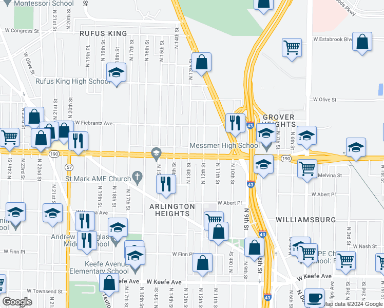 map of restaurants, bars, coffee shops, grocery stores, and more near 1228 W Capitol Dr in Milwaukee