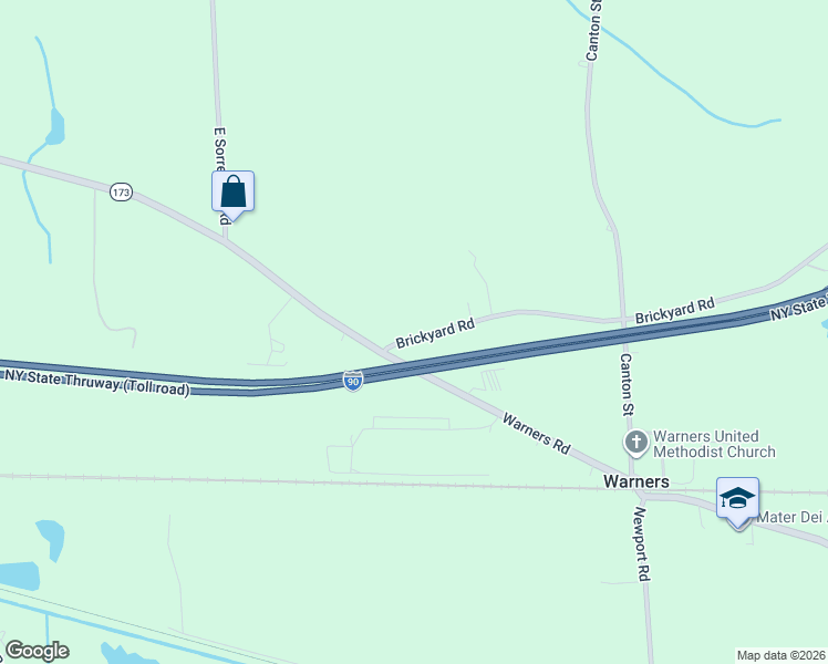 map of restaurants, bars, coffee shops, grocery stores, and more near 2457 Brickyard Road in Warners