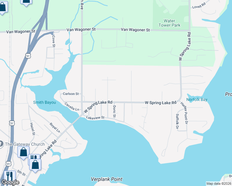 map of restaurants, bars, coffee shops, grocery stores, and more near 17279 West Spring Lake Road in Spring Lake