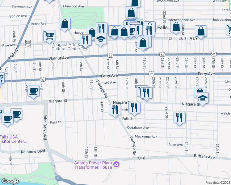 map of restaurants, bars, coffee shops, grocery stores, and more near 411 16th Street in Niagara Falls