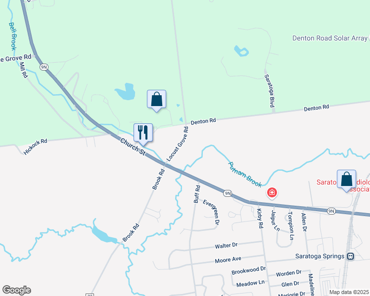 map of restaurants, bars, coffee shops, grocery stores, and more near 421 Church Street in Saratoga Springs