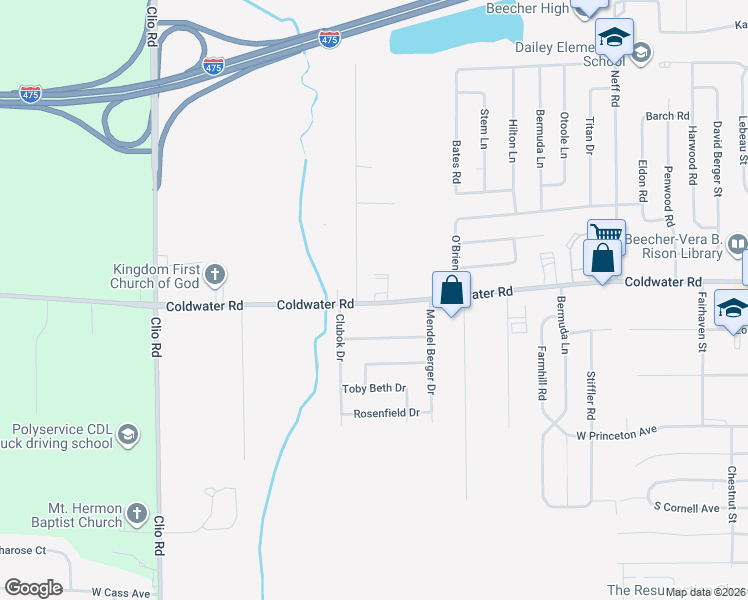 map of restaurants, bars, coffee shops, grocery stores, and more near 2268 Douglas Joel Drive in Flint
