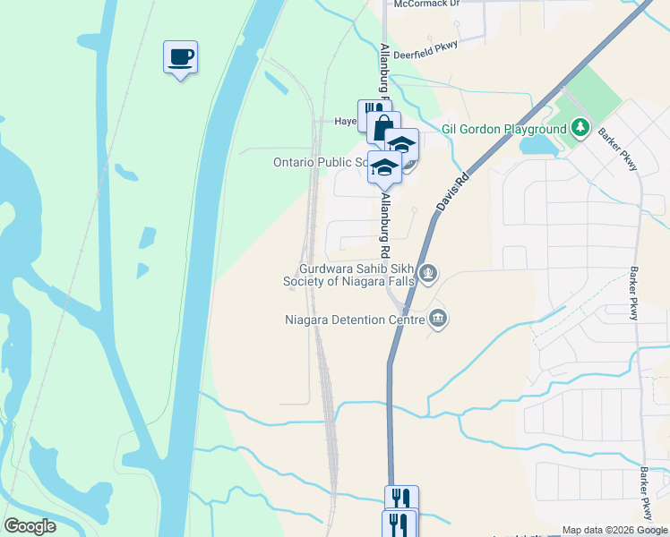 map of restaurants, bars, coffee shops, grocery stores, and more near 150 Hodgkins Avenue in Thorold