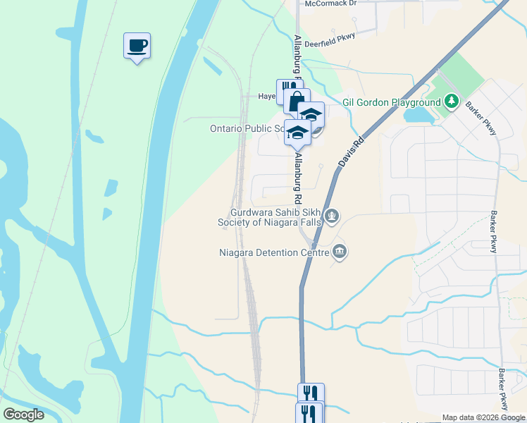 map of restaurants, bars, coffee shops, grocery stores, and more near 156 Hodgkins Avenue in Thorold