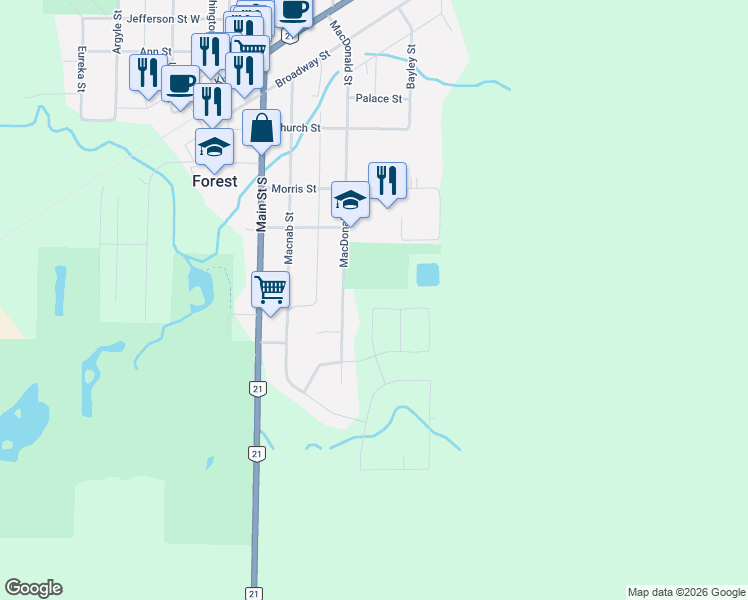 map of restaurants, bars, coffee shops, grocery stores, and more near 118 Phibbs Street in Lambton County