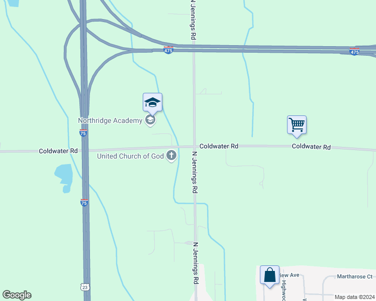 map of restaurants, bars, coffee shops, grocery stores, and more near 4015 Coldwater Road in Flint