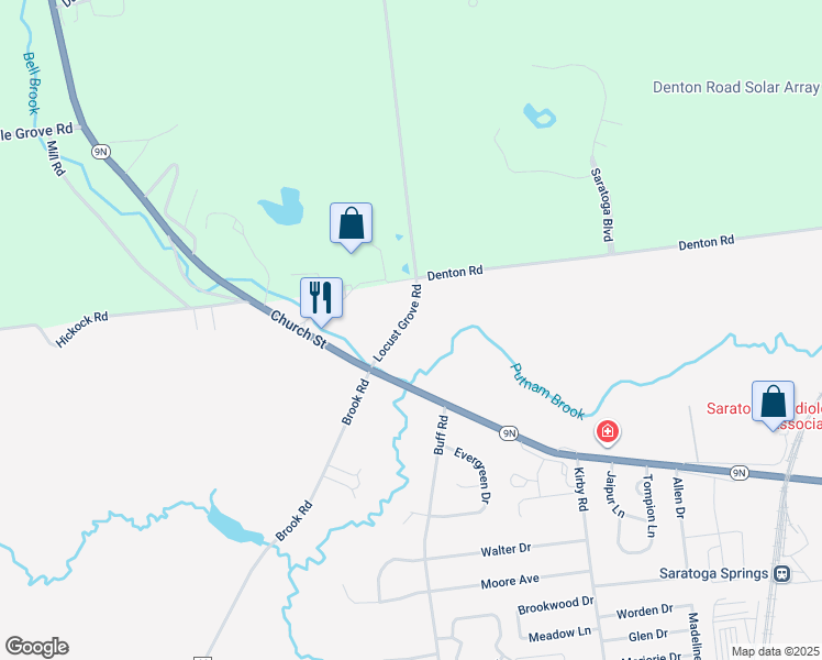 map of restaurants, bars, coffee shops, grocery stores, and more near 12 Locust Grove Road in Saratoga Springs