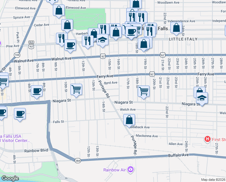 map of restaurants, bars, coffee shops, grocery stores, and more near 1427 Fort Avenue in Niagara Falls