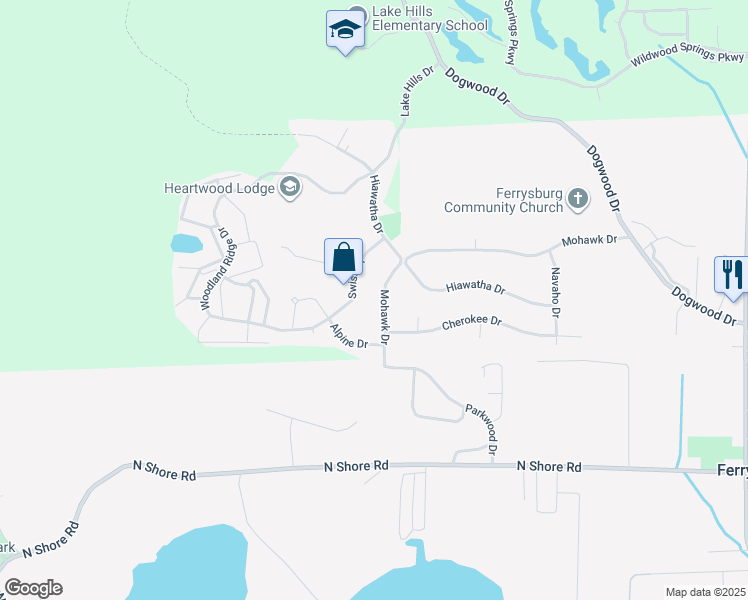 map of restaurants, bars, coffee shops, grocery stores, and more near 18089 Mohawk Drive in Spring Lake