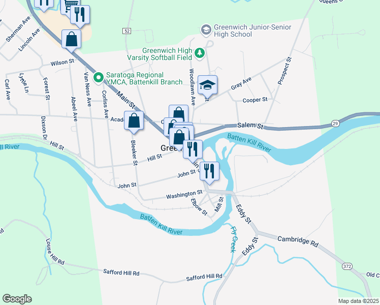 map of restaurants, bars, coffee shops, grocery stores, and more near 35 Salem Street in Greenwich