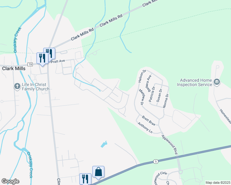 map of restaurants, bars, coffee shops, grocery stores, and more near 7 Tree Stump Drive in Clinton
