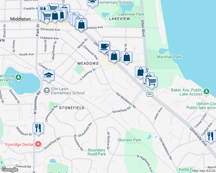 map of restaurants, bars, coffee shops, grocery stores, and more near 1810 Countryside Drive in Middleton