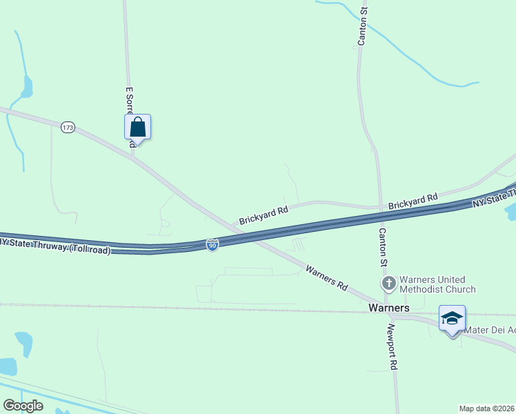 map of restaurants, bars, coffee shops, grocery stores, and more near 2457 Brickyard Road in Warners