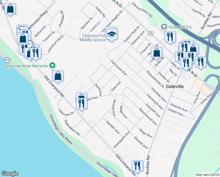 map of restaurants, bars, coffee shops, grocery stores, and more near 116 Vincent Avenue in Liverpool