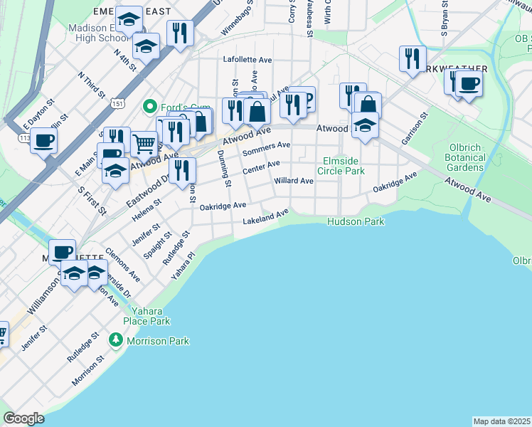 map of restaurants, bars, coffee shops, grocery stores, and more near 651 Schiller Court in Madison