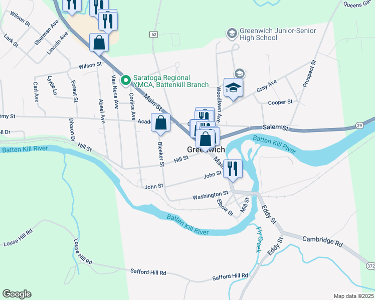 map of restaurants, bars, coffee shops, grocery stores, and more near 21 Hill Street in Greenwich