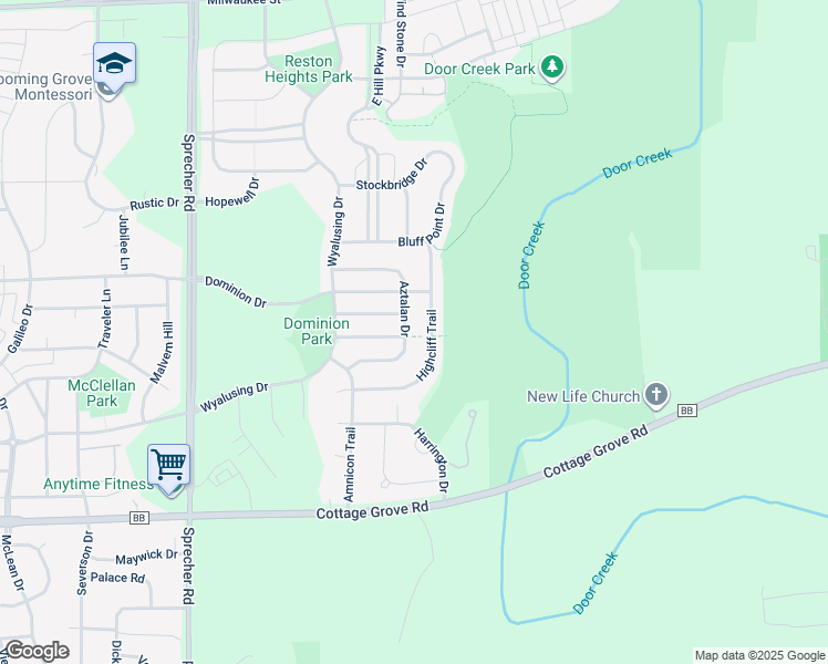map of restaurants, bars, coffee shops, grocery stores, and more near 614 Highcliff Trail in Madison